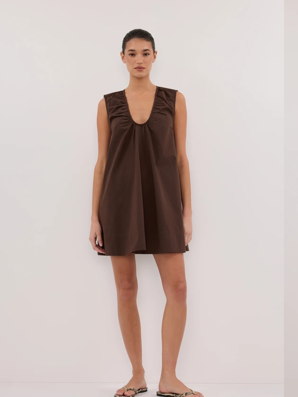 ISO Dissh Gabby Bitter Choc Oversized Cotton Mini Dress